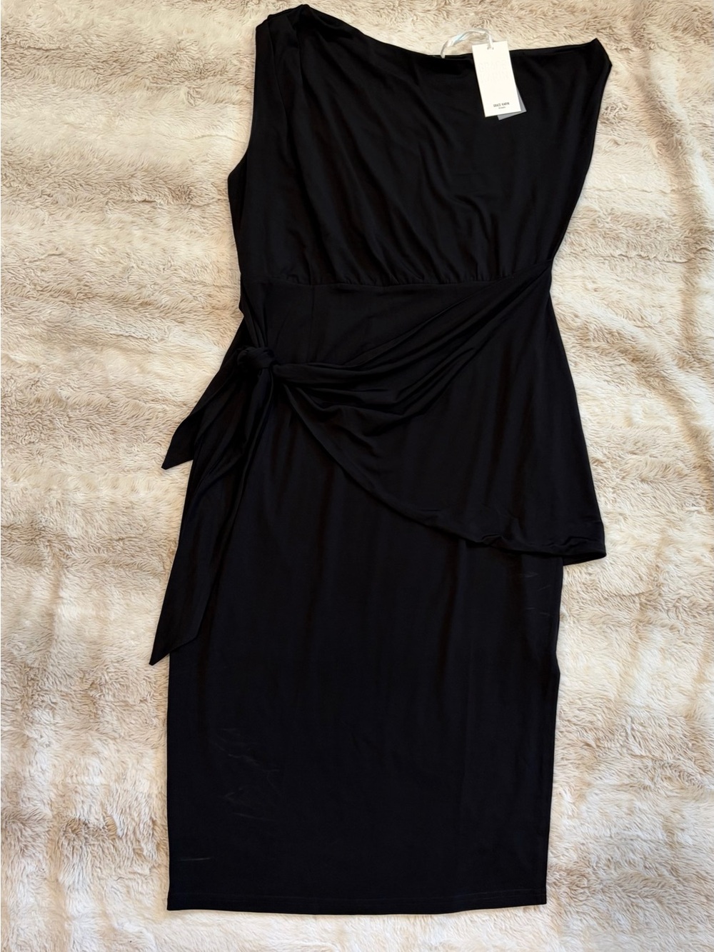Grace Karin Black Asymmetric Tie-Waist Midi Dress size large new